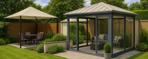 تنسيق حدائق منزلية بينبع - مظلات وسواتر وغرف زجاجية